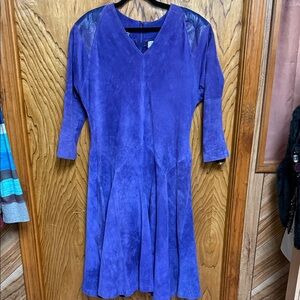 VINTAGE SPIEGEL FOR YOU PURPLE LEATHER SUEDE DRESS, SZ. 18W. VERY GOOD CONDITION